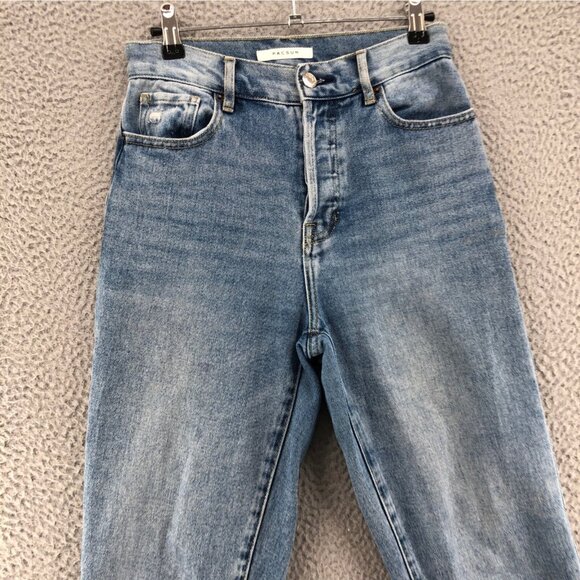 PacSun Jeans Womens 24 Blue High Rise Straight Distressed Light Wash Button Fly - Picture 2 of 12